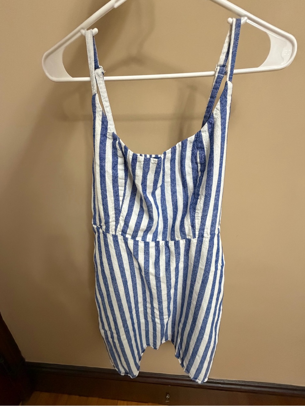 Blue and White Striped Women’s Linen Dress with Pockets!